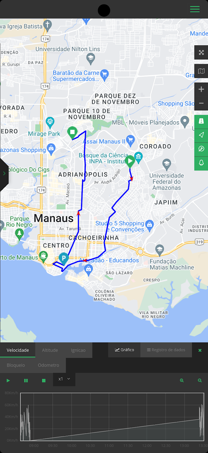 Tela do app — controles